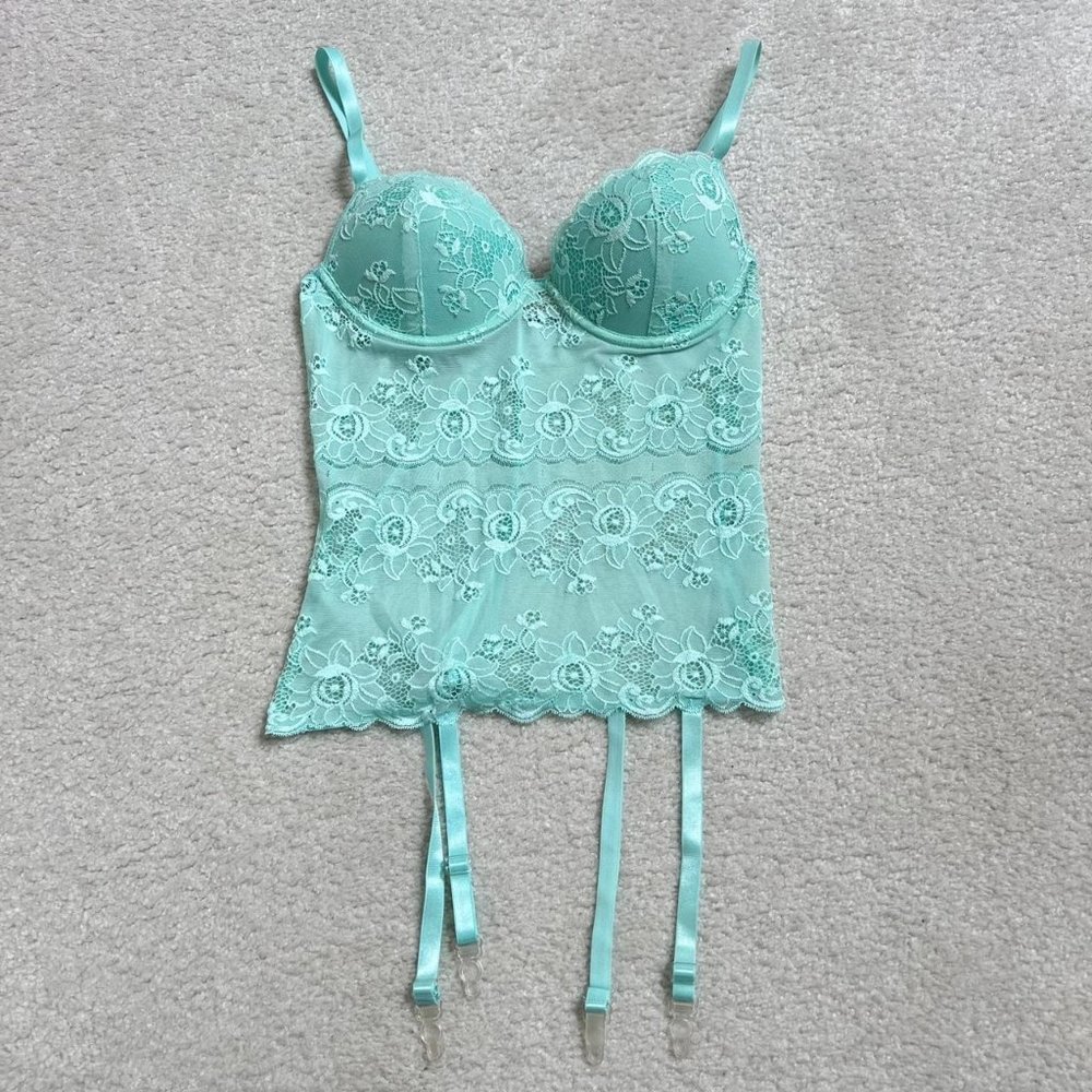 Vintage y2k coquette turquoise lace bustier corset top